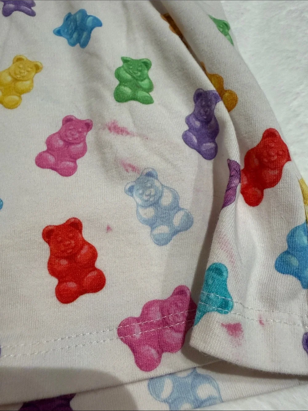 White Kids Hooded Pajama Nightgown with Multicolor Gummy Bear Print